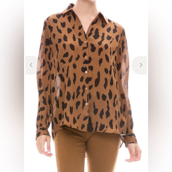 L'AGENCE Tan and Black silk patterned Blouse - Picture 6 of 6